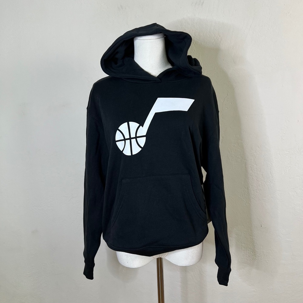 Utah Jazz '47 Brand Hoodie NBA Womens Small Jet Black New Graphic Sweatshirt